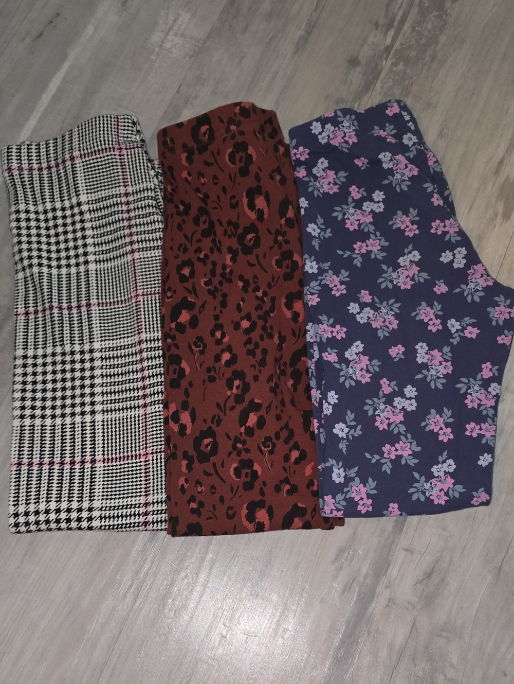 Old Navy Girls Leggings Set — Black/White Plaid, Brown Leopard, Navy Floral